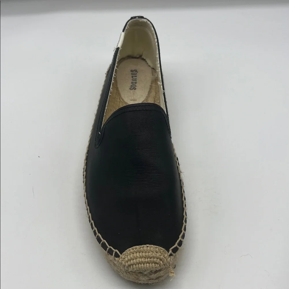 Soludos - Black Leather Espadrille Round Toe Smoking Platform Shoes Size 10
